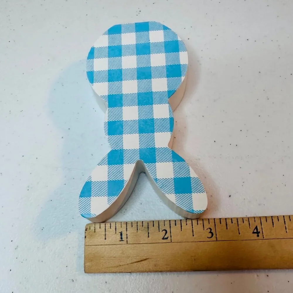 Small HELLO SPRING wood sign AND Easter Bunny Buffalo plaid spring tiered tray